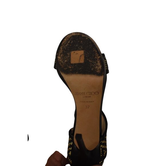 Women's Jimmy Choo Leather Black and Gold Ankle Strap Stiletto Size 37/7 - Picture 8 of 10